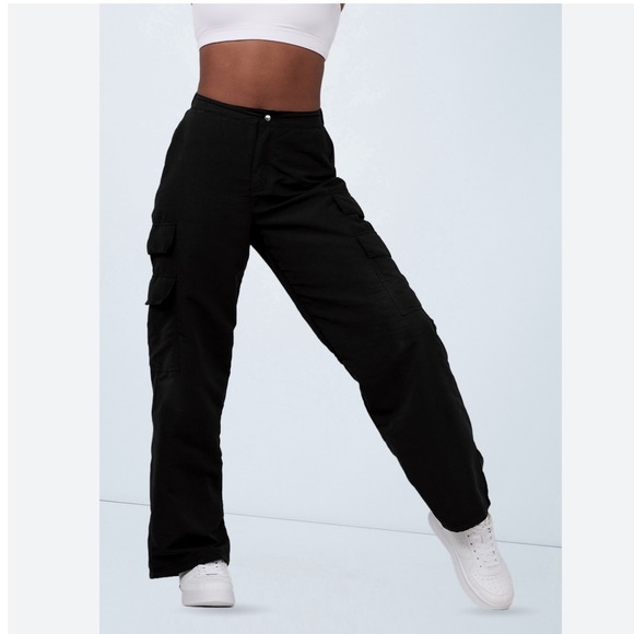 Weissman Pants - Weissman Wide Leg Cargo Pants Women's Mid Rise Black Dancewear Size SA